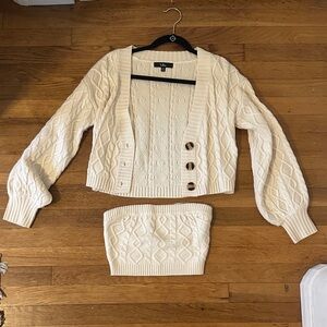 Lulu's Cream Cable Knit Cardigan Set
